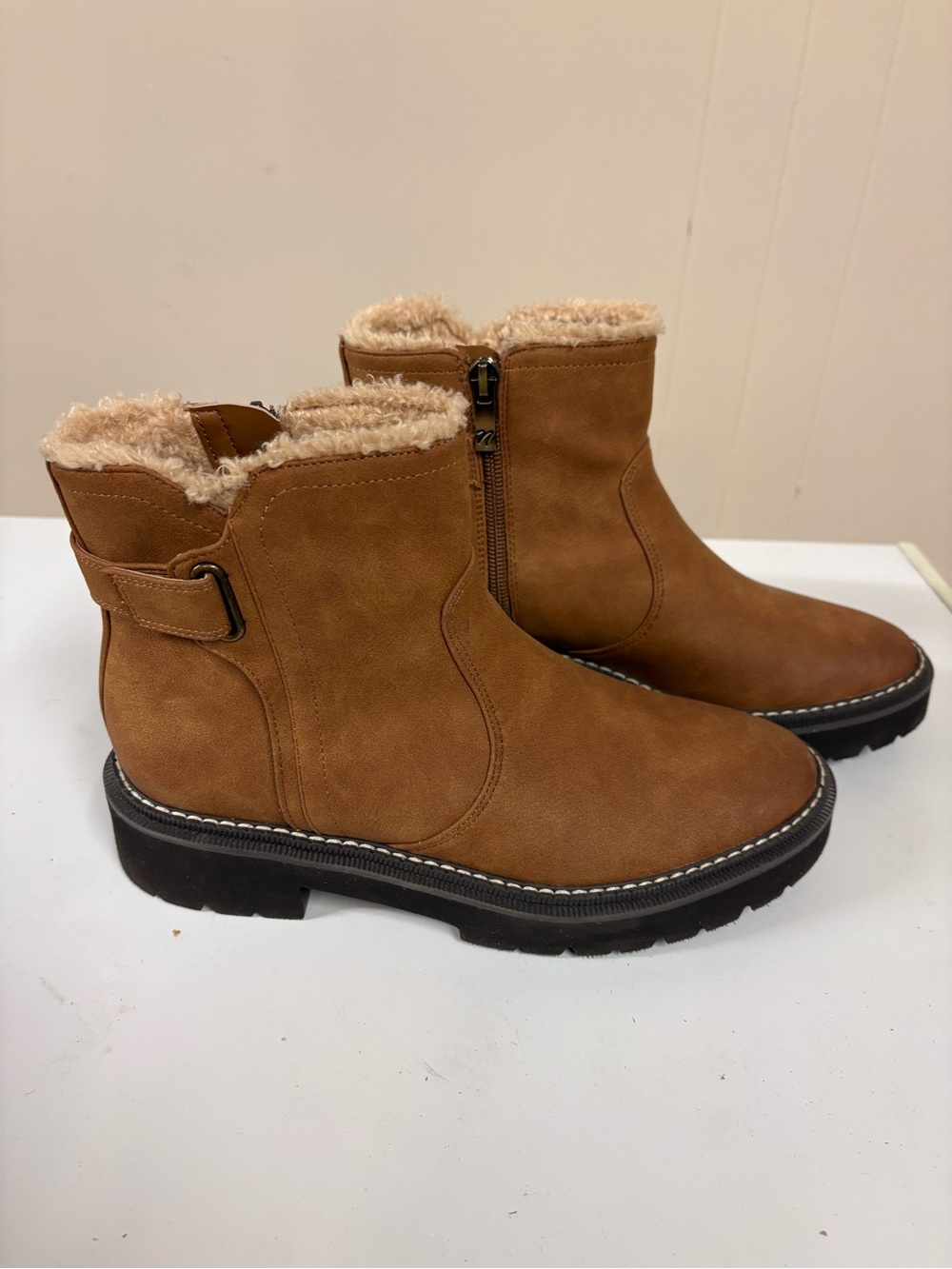 Naturalizer Tan Faux-Suede Shearling Ankle Boots